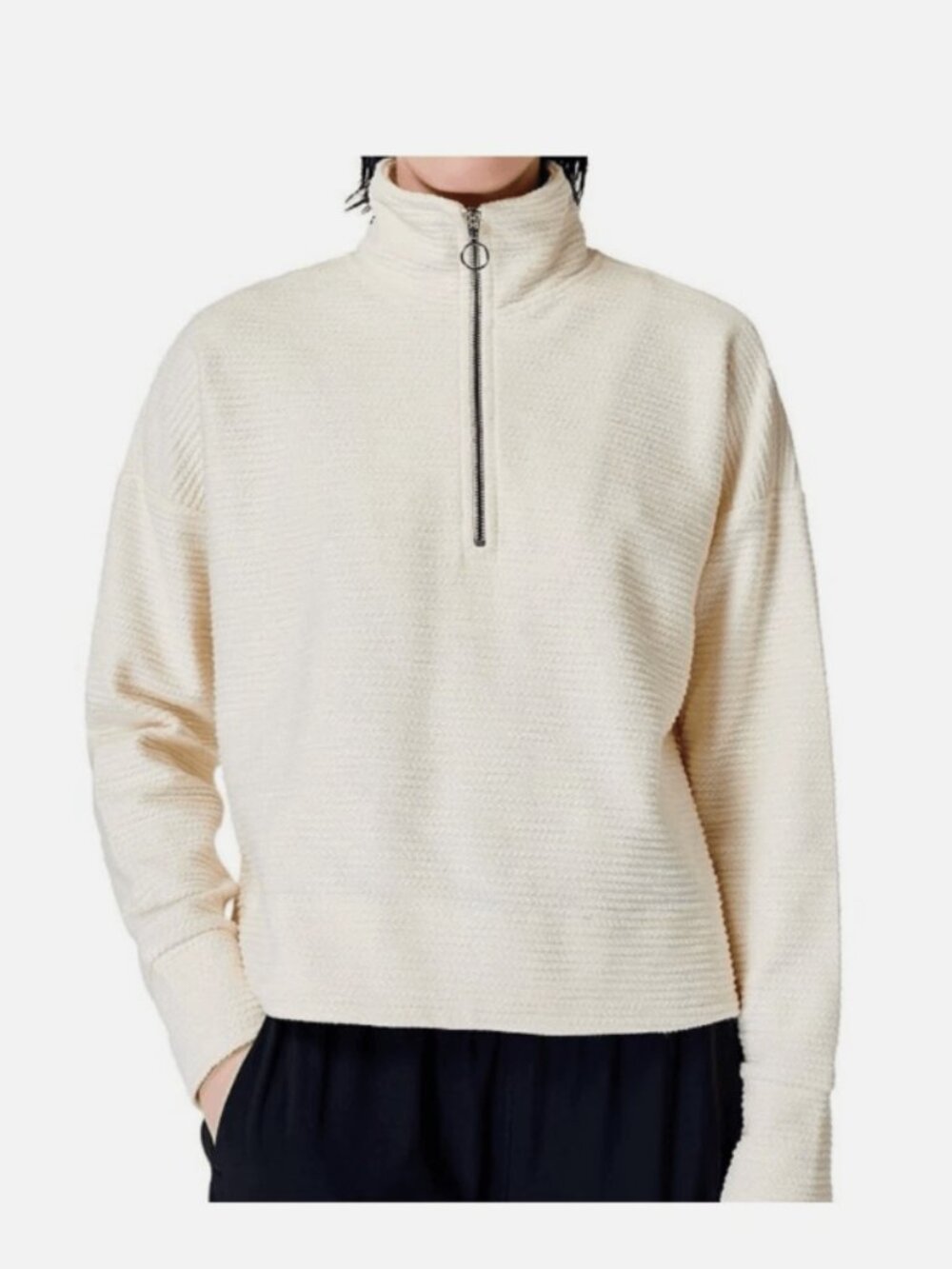 NWT Evereve Sweaty Betty rest up half zip pullover size M Cream Textured